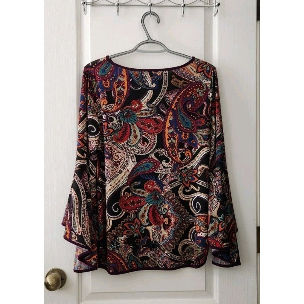 Coco Bianco Vintage Black Floral Paisley Round Neck Bell Long Sleeve Top Size M - Picture 5 of 9
